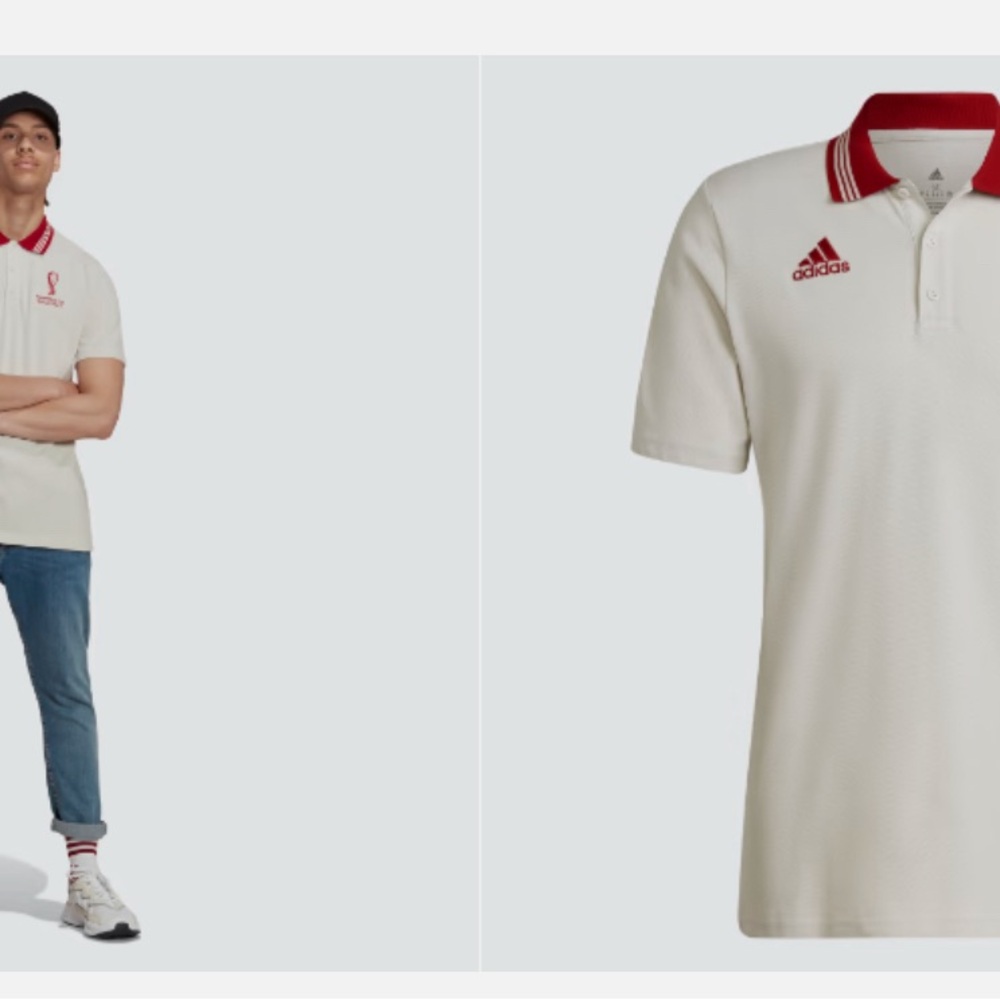 adidas Men’s Cream Polo with Red Contrast Collar